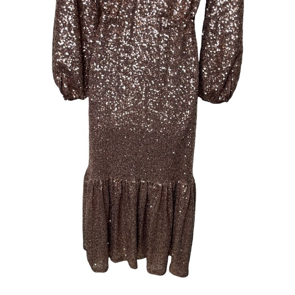 Emerson Fry Frances Rose Gold Chestnut Sequin Maxi Dress sz S - Picture 6 of 10